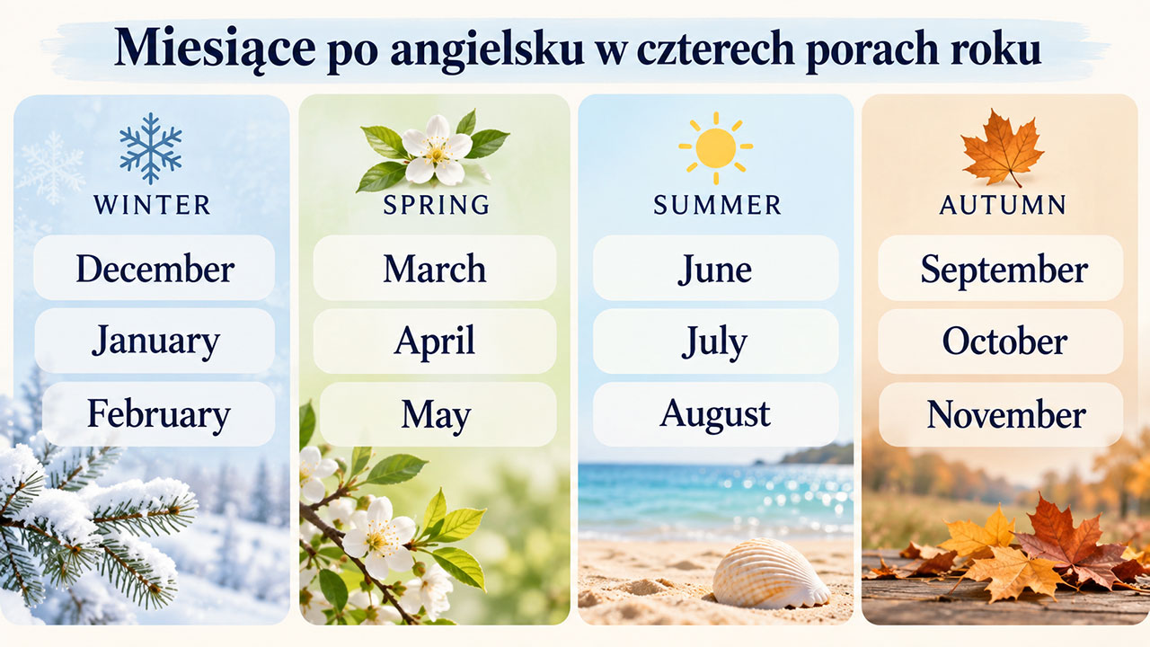 Miesiące po angielsku w czterech porach roku – January, April, July, October