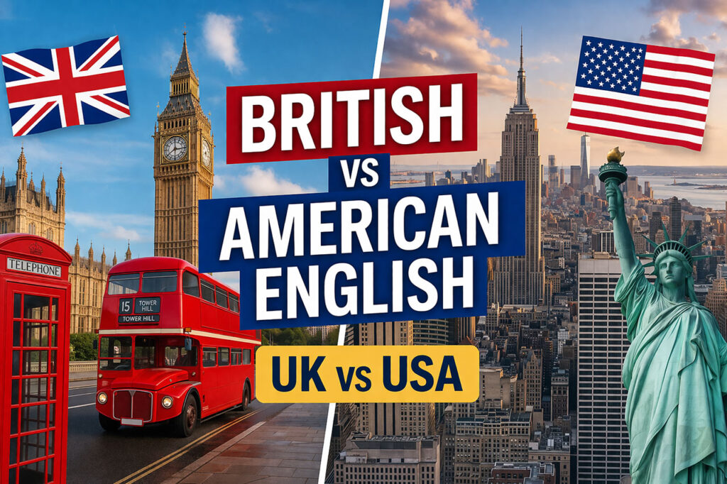 British English vs American English różnice UK vs USA słownictwo pisownia