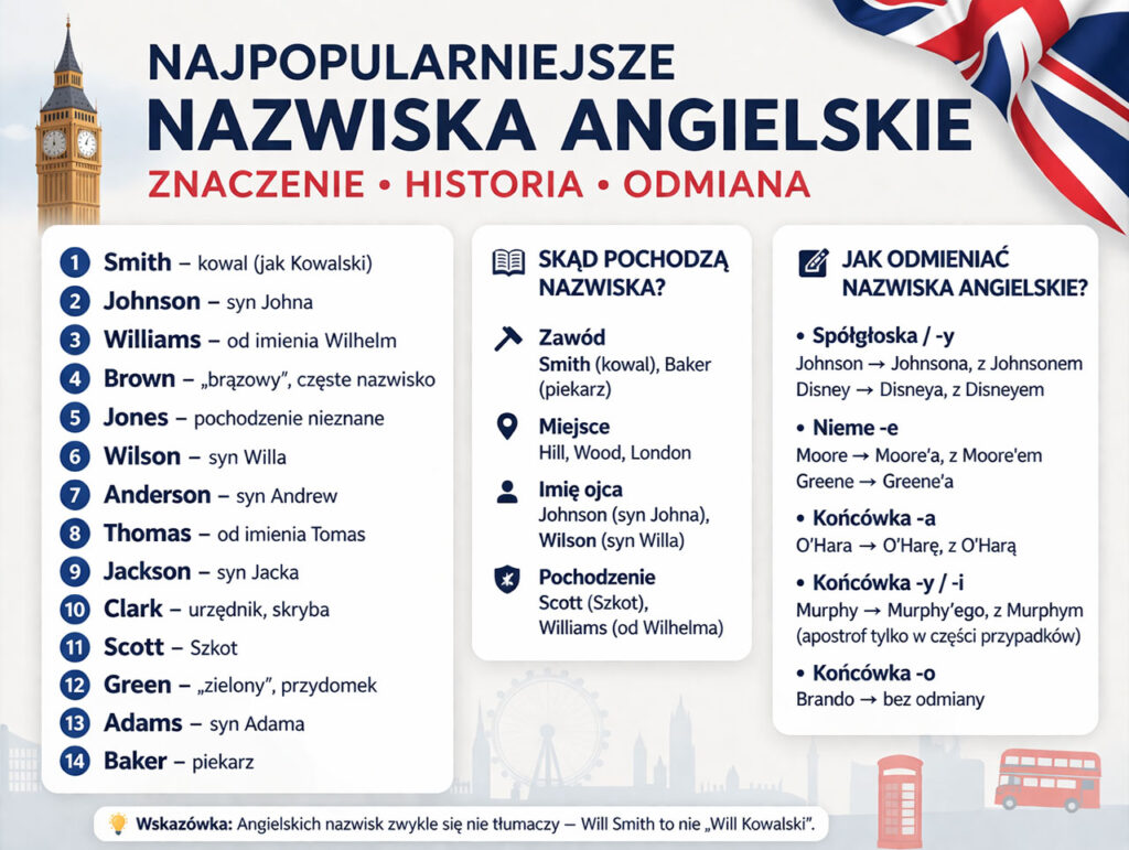najpopularniejsze nazwiska angielskie lista i znaczenie